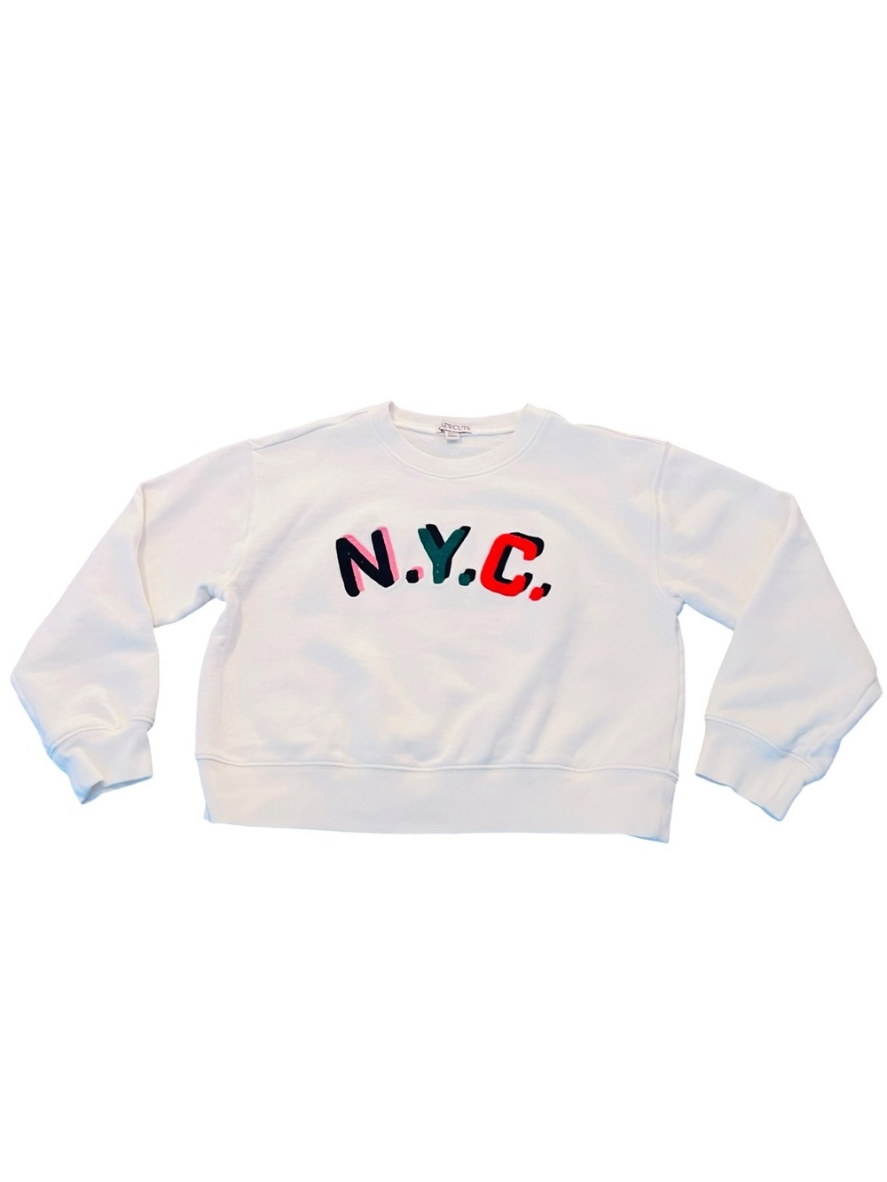 Crewcuts Girl’s White Sweatshirt with Multicolor N.Y.C. Graphic Size 8-9